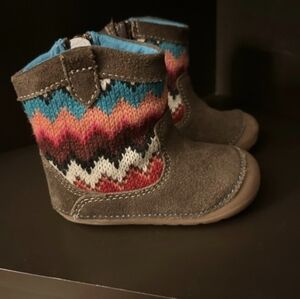Stride Rite Brown Knit Pattern Kids Boots